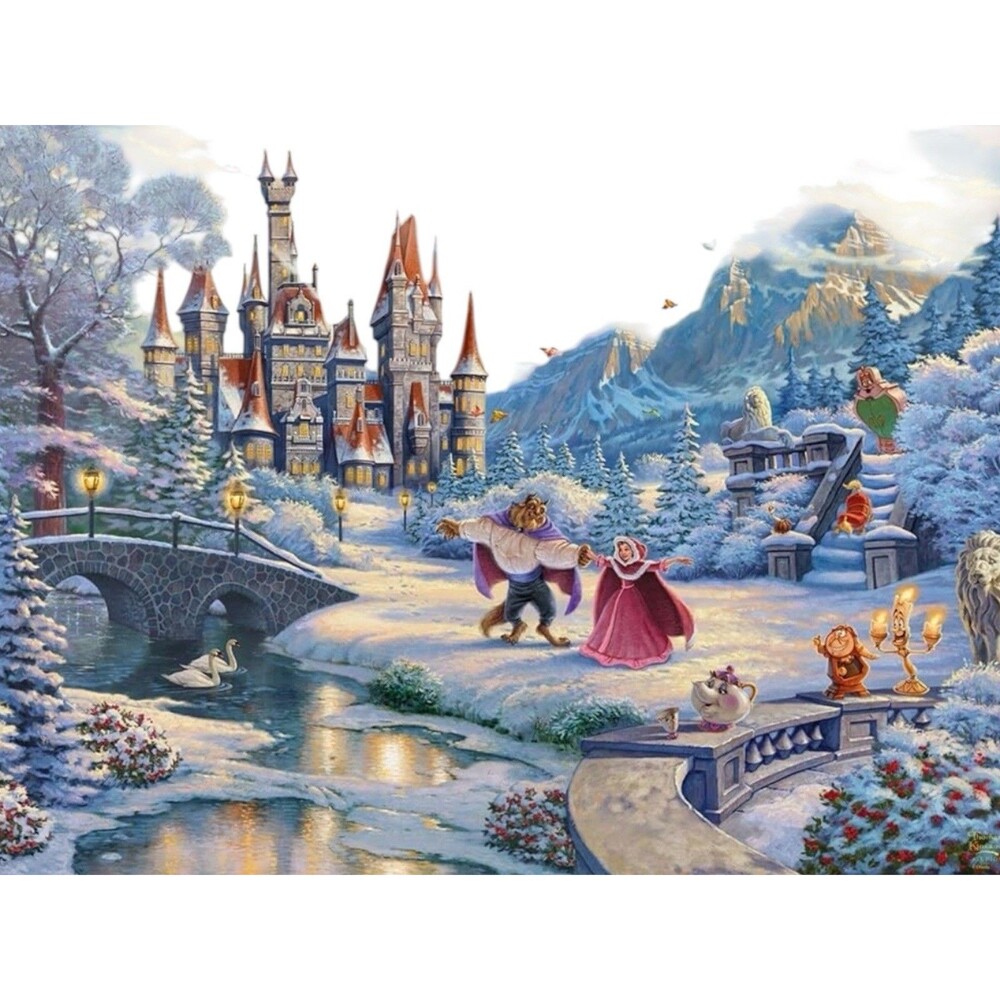 Ceaco Disney Kinkade Puzzle 1000 Pc Beauty Beast Winter Castle Belle Princess